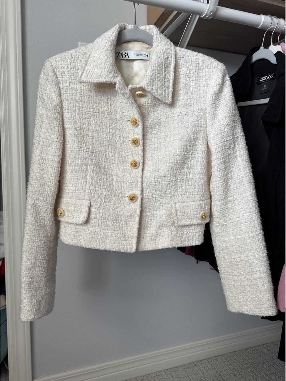Zara Tweed Cropped Blazer with gold Buttons